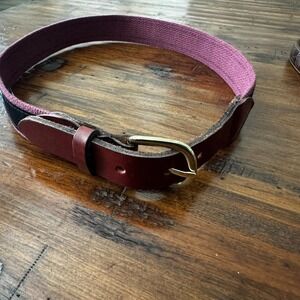 Cape Cod Belt "E" Eldridge Design‎ Black with Leather Accent & Brass Buckle 29"